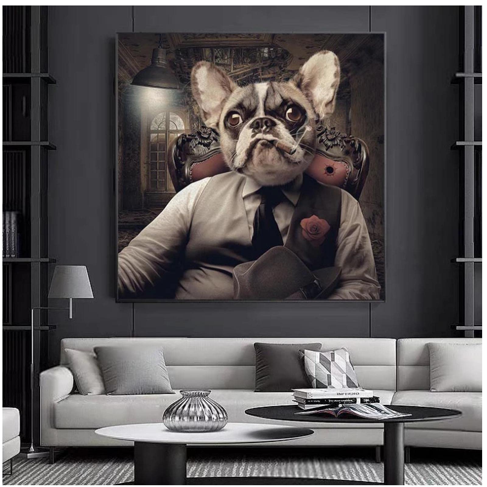 Amazon｜ウォールアート、現代動物犬紳士インクジェットキャンバス絵画